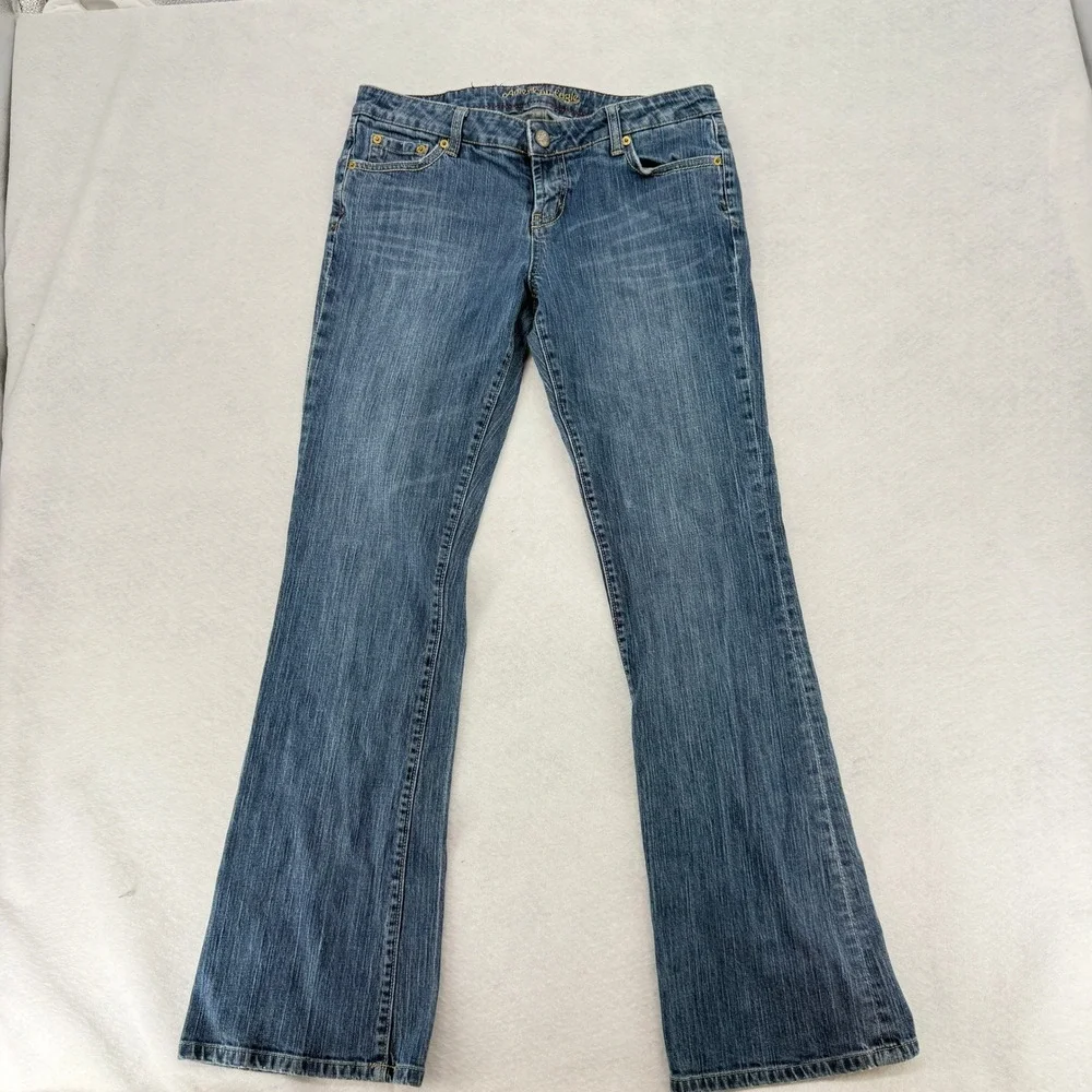 American Eagle Hipster Flare Jeans Womens 10 Long Blue Medium Wash Low Rise Long